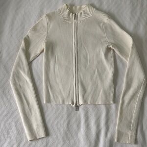 Brandy Melville Cream Ribbed Bomber Jacket